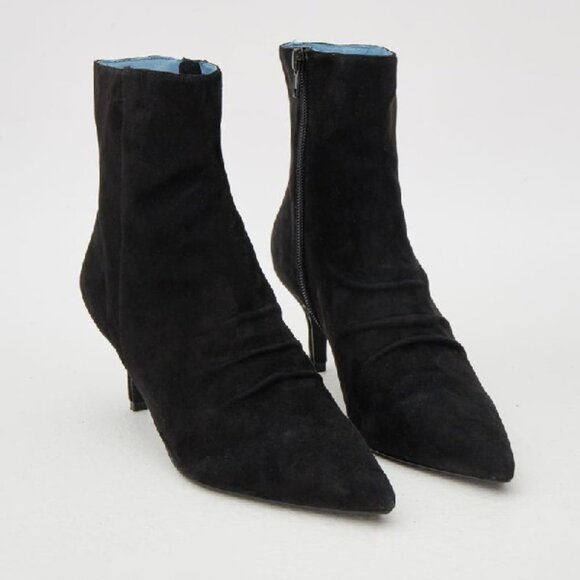 Jaggar Black Pleated Suede Kitten Heel Boots Bootie NIB 39/40 - Picture 2 of 16